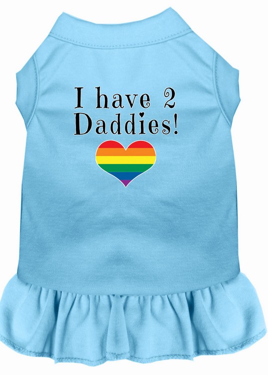 I have 2 Daddies Screen Print Dog Dress Baby Blue Med